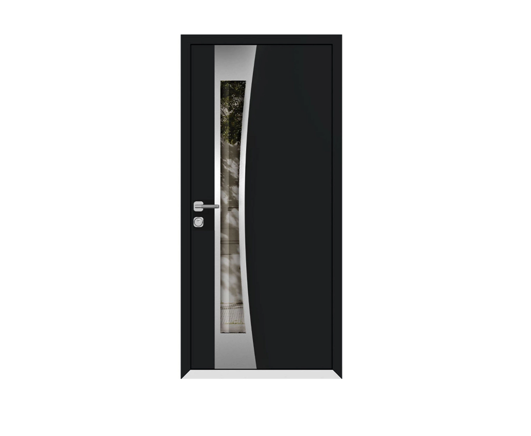 302840 - Single swing metal-aluminum modern exterior door with triplex glass